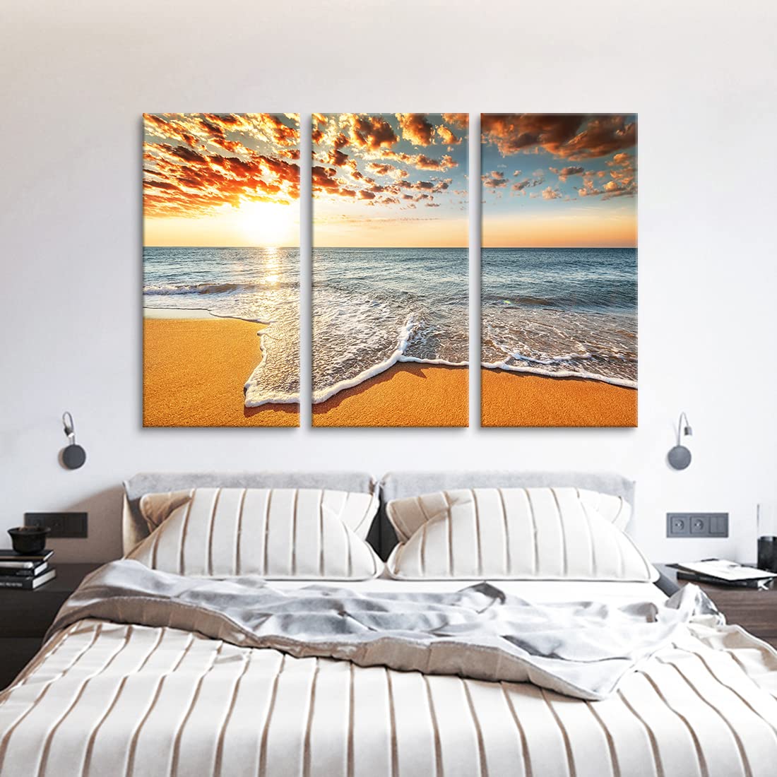 Amazon.co.jp: ビーチ アートパネル 3枚 飾り絵 モダン 日没 海 アート